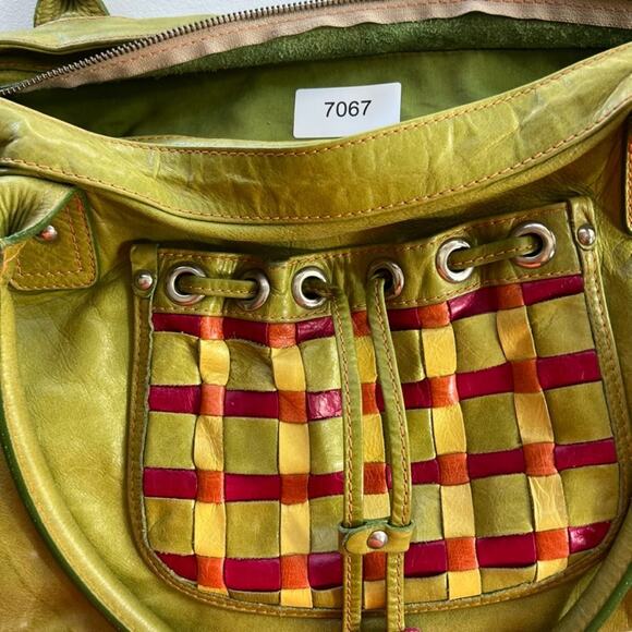 Sofia C. Handbag Green Red Genuine Leather Woven Pattern With Cut Out Charms - Picture 15 of 15